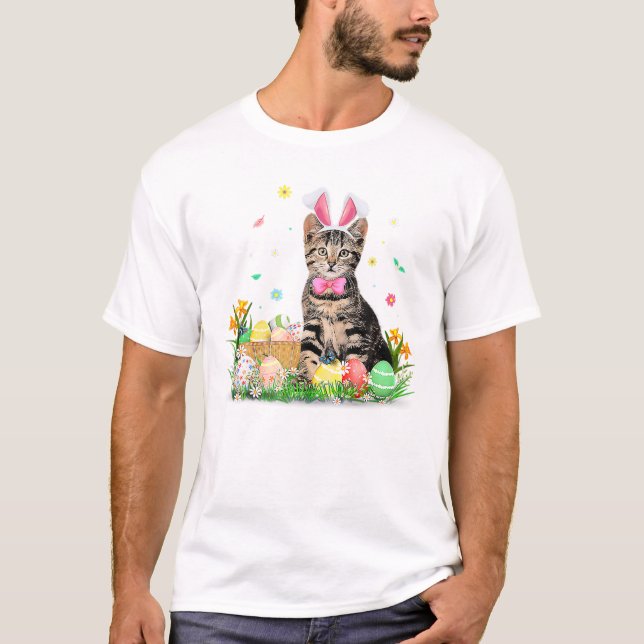 Cat Easter Day Bunny Eggs T-Shirt (Vorderseite)
