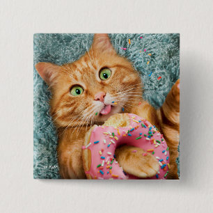 Cat Eating Donut Button