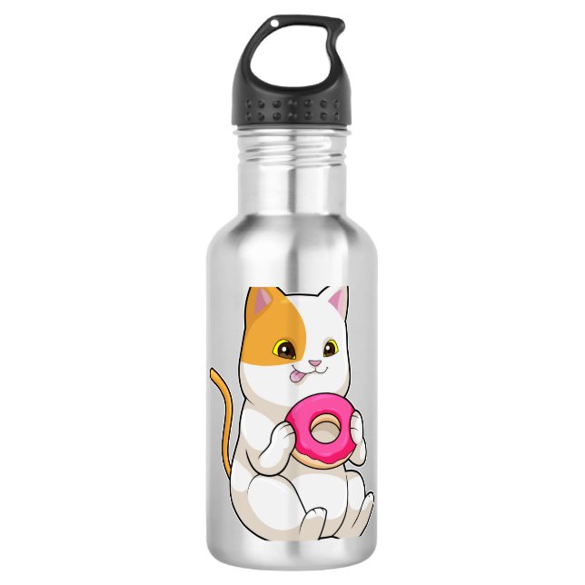 Cat Eating Donut Edelstahlflasche (Vorderseite)