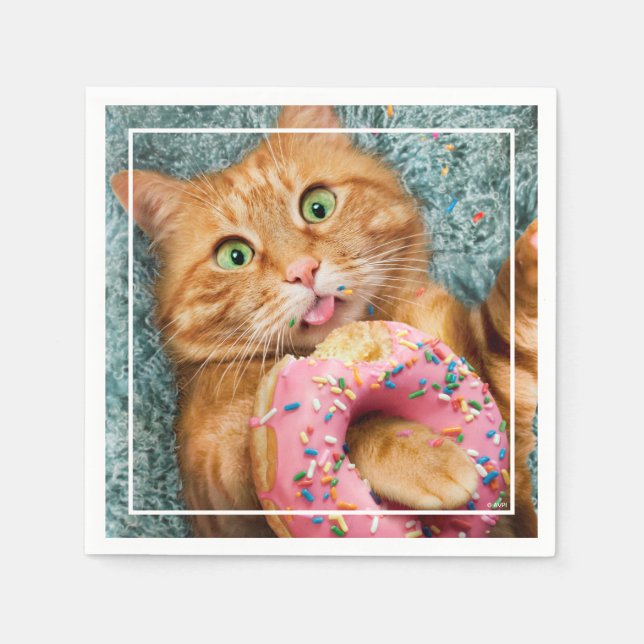 Cat Eating Donut Serviette (Vorderseite)