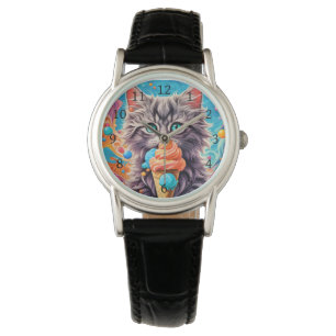 Cat Eating Ice Cream Cone Funny Kitten Cat 779 Armbanduhr
