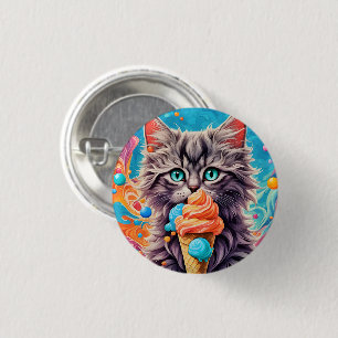 Cat Eating Ice Cream Cone Funny Kitten Cat 779 Button