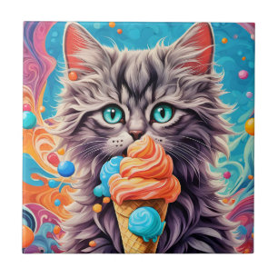 Cat Eating Ice Cream Cone Funny Kitten Cat 779 Fliese