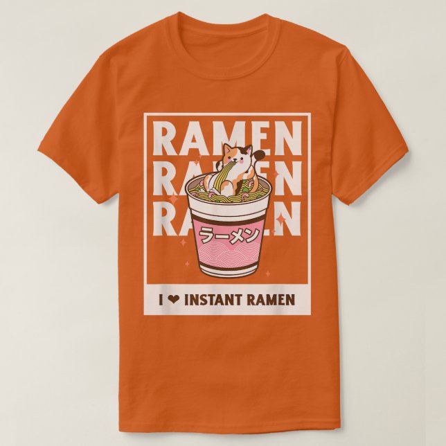 Cat Eating Japanisch Ramen Noodles Anime Kawaii 15 T-Shirt (Design vorne)