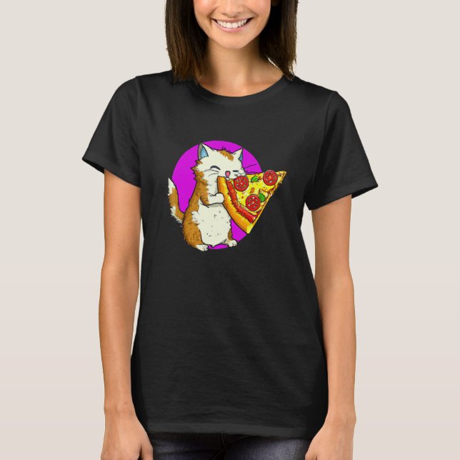 Cat Eating Pizza Cat And Pizza  Design T-Shirt (Vorderseite)