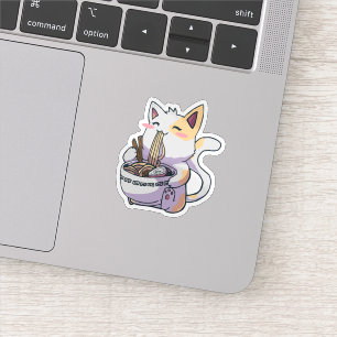 Cat Eating Ramen Aufkleber
