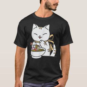 Cat Eating Ramen Bowl Kawaii Anime Japanisch Niedl T-Shirt