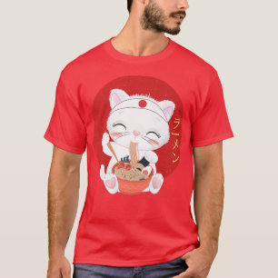 Cat Eating Ramen Kawaii Anime Retro Japanischer St T-Shirt