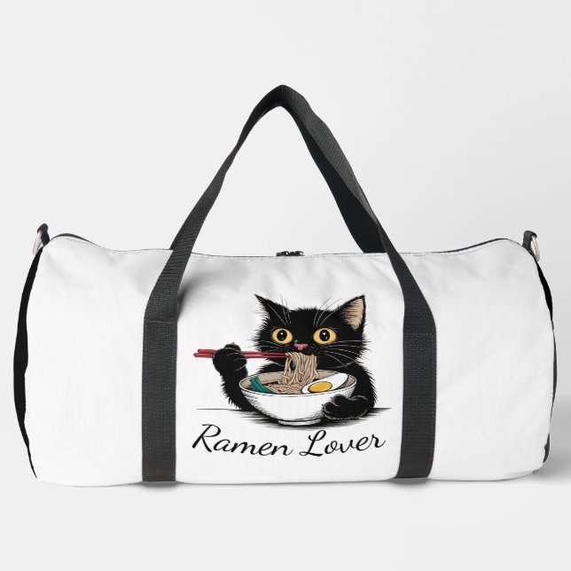 Cat Eating Ramen Noodles Funny Duffle Bag (Vorderseite)