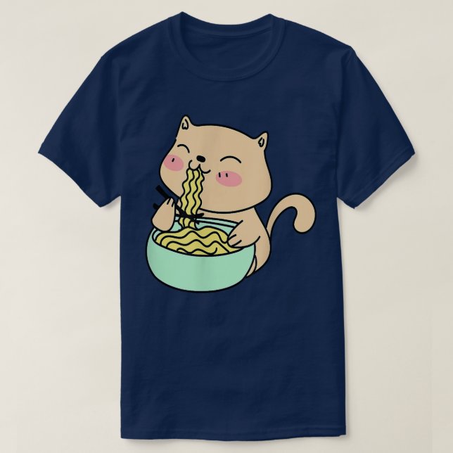 Cat Eating Ramen  T-Shirt (Design vorne)