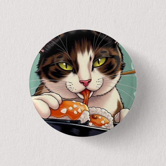 Cat Eating Sushi Button (Vorderseite)