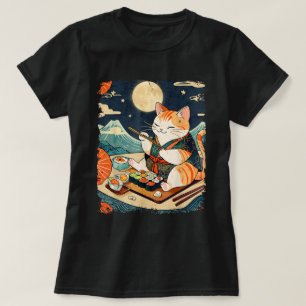 Cat Eating Sushi Japanisch Anime Kawaii Cat Ukiyo- T-Shirt