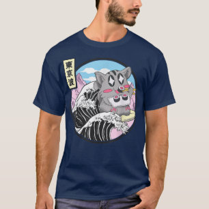 Cat Eating Sushi Surfing Kanagawa Wave Anime Niedl T-Shirt