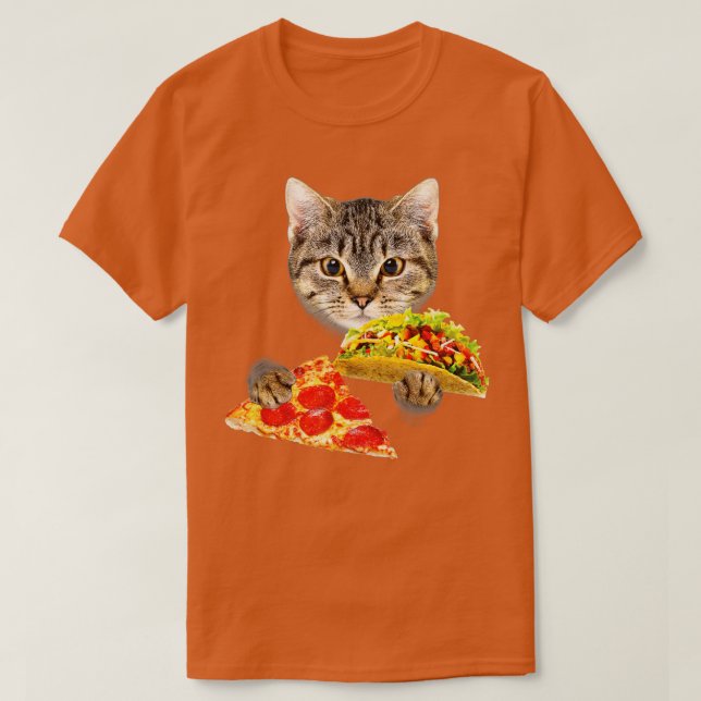 Cat Eating Taco and Pizza Funny Kitty by Zany Bra T-Shirt (Design vorne)