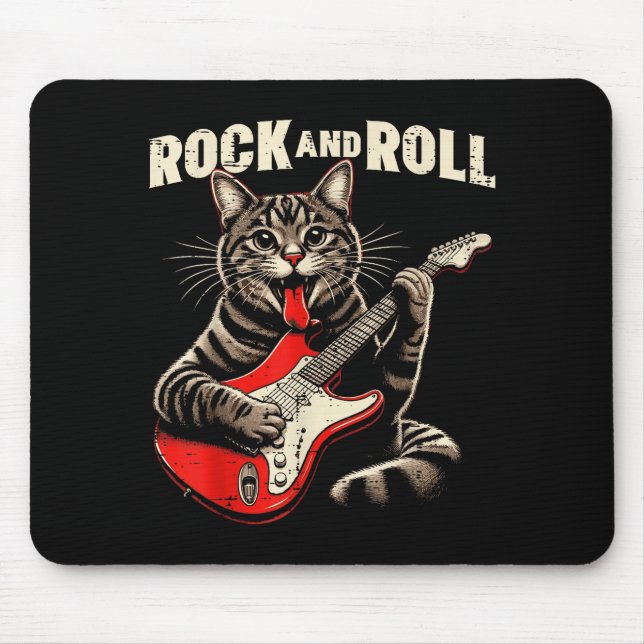 Cat Electric Guitar Rock And Roll Rocker Kitten Me Mousepad (Vorne)