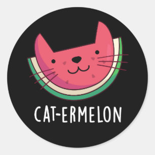 Cat ermelon Funny Cat Watermelon Pun Dark BG Runder Aufkleber