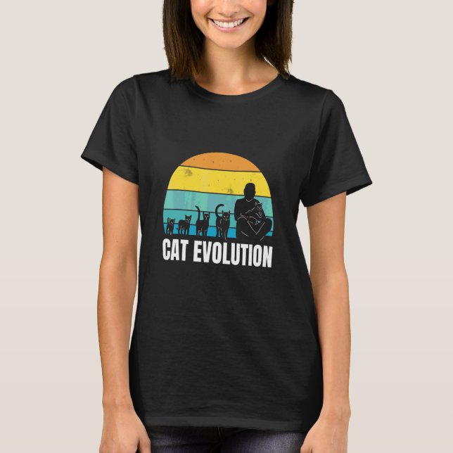 Cat Evolution Cool Retro Spaß Seltsame Bizarre Kun T-Shirt (Vorderseite)