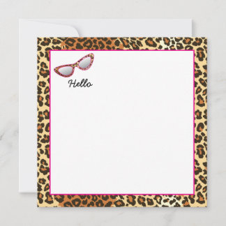 Cat Eye Glasses Leopard Print w/Individuelle Name Mitteilungskarte