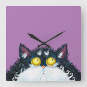 Cat eyes looking large clock quadratische wanduhr