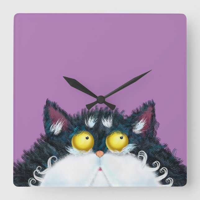 Cat eyes looking large clock quadratische wanduhr (Vorderseite)