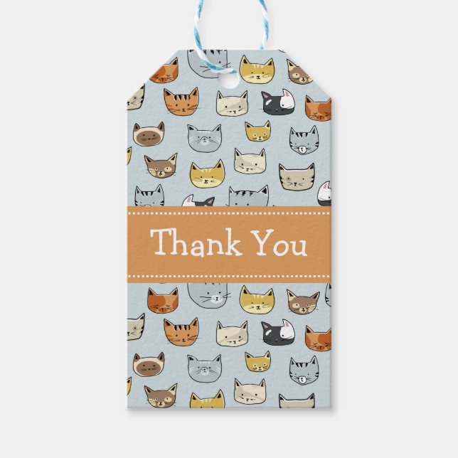 Cat Face Doodle Muster Geschenkanhänger (Vorderseite)