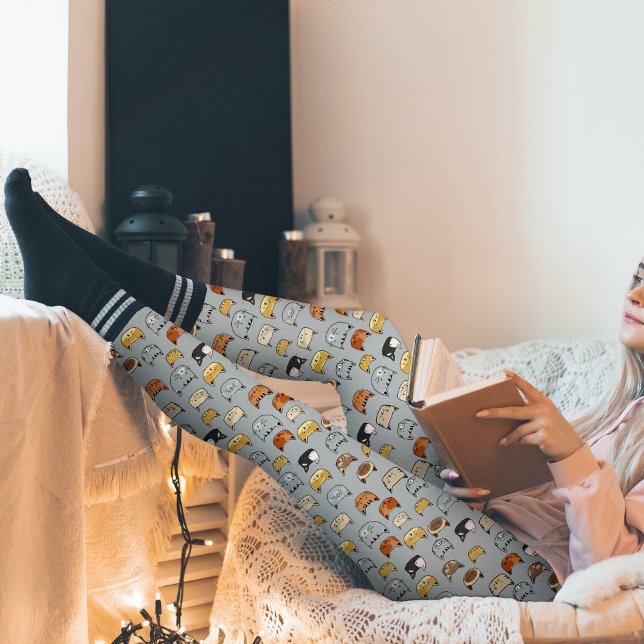Cat Face Doodle Muster Leggings (Cat Face Pattern Leggings (choose your own background colour))