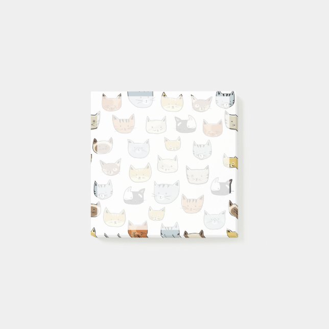 Cat Face Doodle Muster Post-it Klebezettel (Vorderseite)