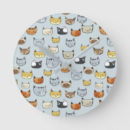 Cat Face Doodle Muster Runde Wanduhr