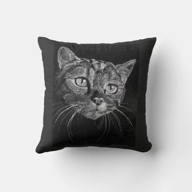 Cat Face Gezeichnet von Mark Edward Westerfield Kissen (Rückseite)