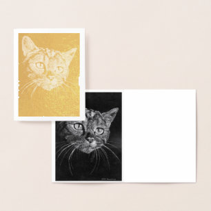 Cat Face Gold Foil Note Card Folienkarte