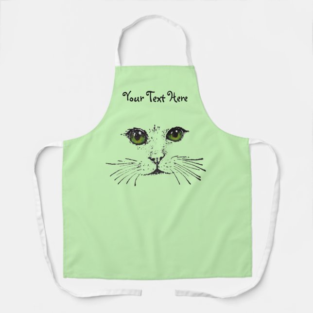 Cat Face Illustration Green Eyes Long Whiskers Schürze (Vorderseite)