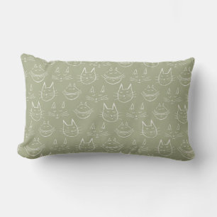 Cat Face Illustration Sage Green Lendenkissen