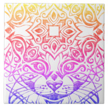 Cat Face Mandala Metallic Bright Look Keramik Tile