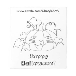 Cat Face Pumpkin Happy Halloween Farbkommentare Notizblock