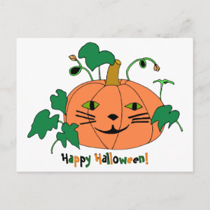 Cat Face Pumpkin Happy Halloween Postkarten