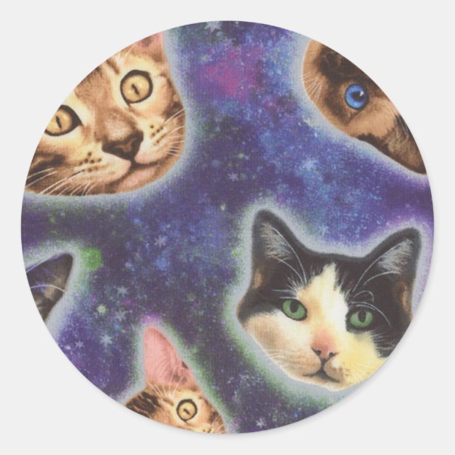 Cat face with various breeds and patterns runder aufkleber (Vorderseite)