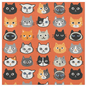 Cat Faces Pattern   Cool Kitty Cat Lover's Fabric Stoff