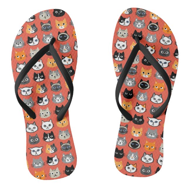 Cat Faces Pattern | Cool Kitty Cat Lover's Flip Flops (Fußbett)