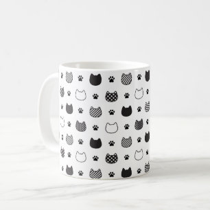 Cat Faces & Paws Tasse - Schwarzweiß