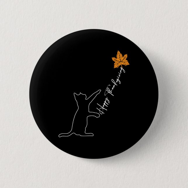 Cat Fall Leaf Ballon Erntedank Day Niedlich Kitten Button (Vorderseite)