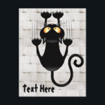 Cat Falldown lustige Zeichentrickfigur Postkarte<br><div class="desc">Fun Black Cat Cartoon Fallend eine Mauer - oder einen Vorhang - und kratzt alles! Ursprünglich auf Vector Graphic Art Technique erstellt. Design Copyright BluedarkArt TheChameleonArt.</div>