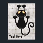 Cat Falldown lustige Zeichentrickfigur Postkarte<br><div class="desc">Fun Black Cat Cartoon Fallend eine Mauer - oder einen Vorhang - und kratzt alles! Ursprünglich auf Vector Graphic Art Technique erstellt. Design Copyright BluedarkArt TheChameleonArt.</div>