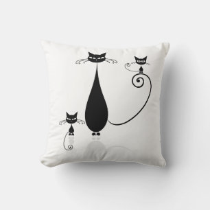 Cat Family Black Stilisierte Katzen Kissen