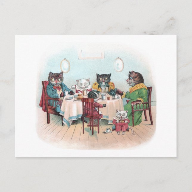 Cat Family setzt sich zum Frühstück ein Postkarte (Vorderseite)