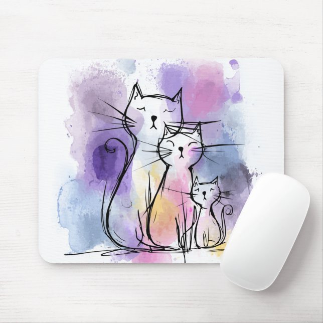 Cat Family Sketch Zuhause Office Mousepad Geschenk (Mit Mouse)
