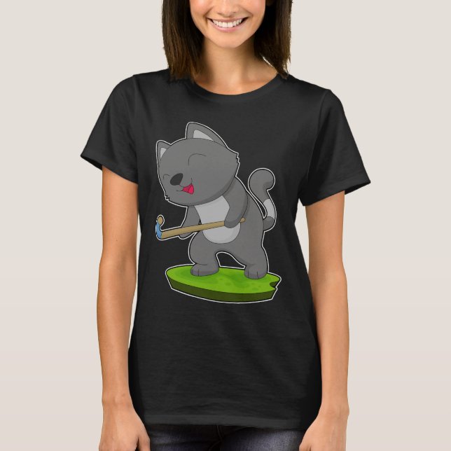 Cat Field Hockey Hockey-Stick T-Shirt (Vorderseite)
