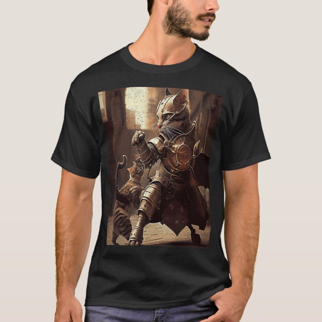 Cat Fighting Steampunk T-Shirt (Vorderseite)