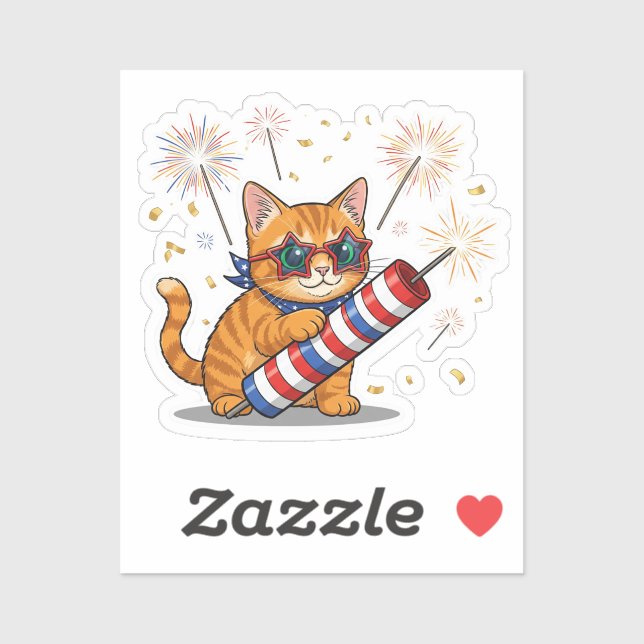 Cat & Firecracker - 4. Juli Aufkleber (Blatt)