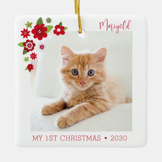 Cat First Christmas Foto Keramikornament (Vorderseite)