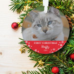 Cat first Christmas Snowflakes Foto Ornament<br><div class="desc">Katze erste Weihnachtsschneeflocken Foto Weihnachtsschmuck. Sie können Ihre eigenen Fotos und Namen hinzufügen,  um zu personalisieren.</div>